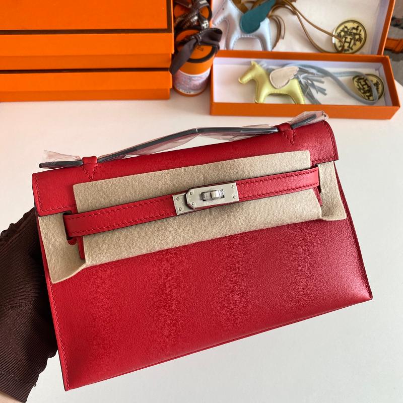 Hermes Kelly Mini Gen 22SW Q5 Flag Red Silver Button